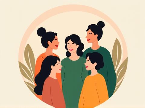 Illustration of diverse individuals interacting positively within a calm, inclusive circular frame, symbolizing community and respectful dialogue.