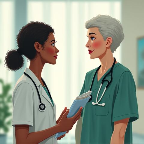 Illustration of a doctor or medical professional consulting with a patient, emphasizing professional medical advice over self-diagnosis.